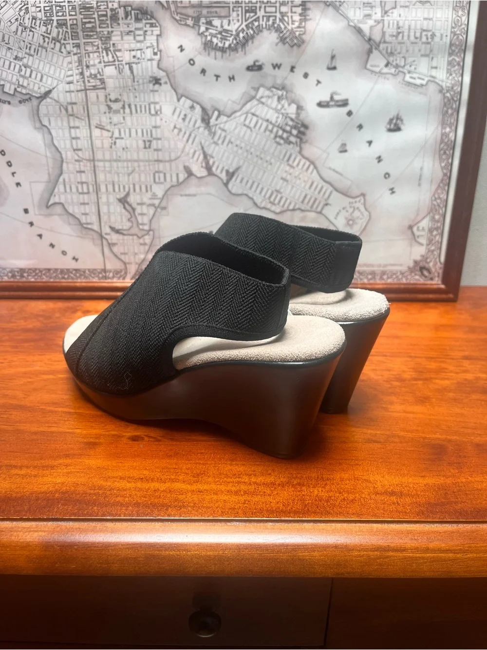 Charleston Shoe Company Black Wedge Sandals Size 7